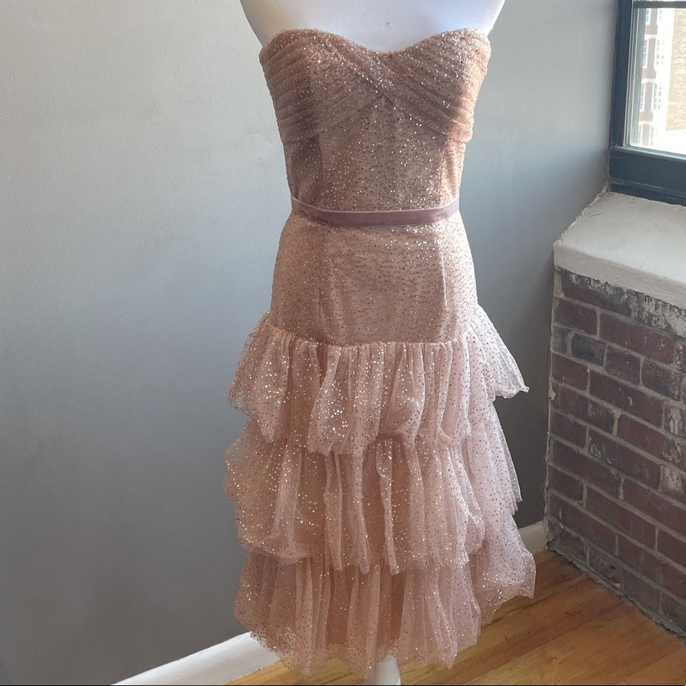 NWT Marchesa Notte Pink Glitter Tiered Tulle gown / cocktail dress- size 6